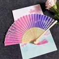 Pink and purple gradient folding fan with cherry blossom patterns and bamboo ribs - Pink Lady - Gradient Purple
