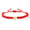 Handmade red braided cord bracelet with a golden heart charm and letter O detail - Gold Heart-O / Red