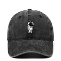 Vintage washed dark gray baseball cap with embroidered astronaut on a white background - Adjustable / Distressed Black