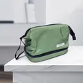 Waterproof double-layer green toiletry bag with zipper and makeup beauty label - Dark Green (Double-layer Cloud Style)