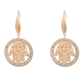 Elegant Hamsa hand drop earrings in rose gold finish with zircon paved circle frame - Rose Gold Hamsa Hand Style (KE79889-GC)