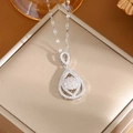 Silver water drop pendant necklace with micro-p鑲zirconia on a gift box background - A0079 Silver