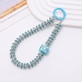 Luxury blue rhinestone beaded phone chain and keychain with crystal cube and spring ring - Blue Square Charm (K2115)