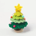 Handmade crochet Christmas tree in green yarn with colorful pom-poms on wood base - Christmas Tree Ornament (Wooden Base) - Gradient Green