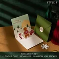 3D pop-up Christmas card featuring gingerbread man with green envelope and sticker - Style F-Fairy Tale Xmas (Gingerbread Man/House)