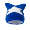 Gorro de punto azul con orejas de gato y estrella blanca, gorro suave para mujeres - Azul Real