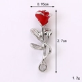 Rote 3D-Rose und silberner Stiel aus Legierung mit Strass für Schmuckherstellung - D2101 3D Rote Rose (Silberbasis)
