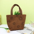Mini sac cabas en velours côtelé marron avec motifs sourires et bouton pression - Visage Souriant Café
