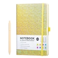 Golden sequin A5 dotted notebook with elastic band, 192 pages and matching pen set - A5 Strap Notebook With Yellow Pen / Yellow Baby's Breath