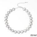 Silver stainless steel shell link necklace with adjustable chain and lobster clasp - Silver Scallop Necklace (PD1567)