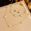 Golden Evil Eye jewelry set featuring necklace, bracelet and earrings on a gift box - Evil Eye Blue and White Style (N2807 B1384)
