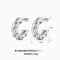 Silver twisted stainless steel hoop earrings in a vintage geometric rope design - Twisted Rope C-Shape Style (ZN427S)