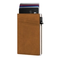 Brown carbon fiber leather wallet with automatic pop-up card mechanism and extra slots - Brown Plain
