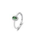 Eleganter Ring aus 925 Sterlingsilber mit grünem ovalem Stein und Zirkonia-Halo-Fassung - US Größe 5 / Grün
