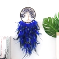 Detail of tree of life dreamcatcher featuring blue feathers and crystal stones - Blue Pattern