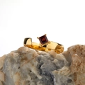 Close-up of a gold 18K plated S925 silver ring with a square red garnet on stone - Natural Garnet Sugar Cube Ring LR248