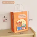 Cartoon orange gift bag with bear and rabbit illustration and white rope handle - 8# Cake Bear / L