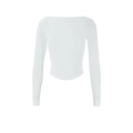 Detail eines weißen Netz-Tops mit Corsagenstruktur und geschwungenem Saum für Damen - S / Weiß
