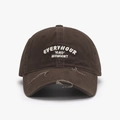 Casquette de baseball en coton marron foncé avec broderie 3D et détails effilochés - Réglable / Café Foncé
