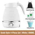 600ML white collapsible electric kettle set with storage bag and folding cup - Knob Style - 4-piece Set (white) / Japanese Standard Plug (in Stock) 110v