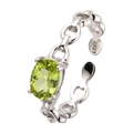 S925 sterling silver chain ring with oval green gemstone and hallmark engraving - Peridot Oval Chain Style (LR342)