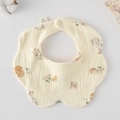 Petal-shaped organic cotton baby bib with cute hand-drawn rabbit and squirrel prints - Gauze Flower Wrap - Squirrel And Rabbit