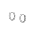 Detailed view of silver hoop earrings featuring a modern faceted geometric design surface - JQH0150-Silver Faceted Hoop