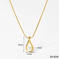 Detailed size view of teardrop necklace with pearl pendant and golden snake chain - Gold