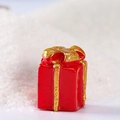 Miniature Christmas resin figurine of a red gift box with golden glitter bow and ribbon - Red Gift Box