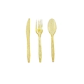 Set di posate usa e getta in plastica con glitter dorati con coltello, forchetta e cucchiaio - 20 Pezzi Di Coltello In Polvere D'oro