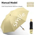 Parapluie pliant beige avec imprimé ours et smile, 8 baleines pour soleil et pluie - Style Manuel / 8 Baleines Poignée en Bois / Ours Sourire Kaki
