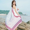 Pink and blue floral beach shawl in lightweight silk fabric with ethnic patterns - Pink Blue Porcelain