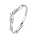Elegant S925 sterling silver V-shaped ring with five white zircons and beaded edge detail - US 6 / White Gold
