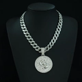 Silver iced out Cuban chain necklace with Gemini zodiac sign round pendant for men - Gemini with 18inch Cuban Chain / Silver