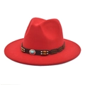 Klassischer roter Wollfilzhut mit böhmischem Kunsttürkis-Lederband für Damen - M (56-58cm) / Rot