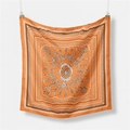 Orange silk square scarf for men featuring vintage paisley and key patterns - Yellow