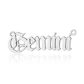 Close-up of polished stainless steel Gemini zodiac charm with gothic letter design - Silver-Gemini