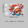 Christmas reindeer static window sticker set with snowflakes and festive ornaments - Reindeer with Christmas Hat