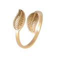 Vintage style gold open leaf ring with hollow design for women and men in hip-hop fashion - Double Leaf-Gold