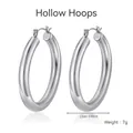 Polished silver 25mm hollow hoop earrings made of titanium steel for a shiny finish - 5*25mm (Steel Color)