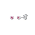 Pink round zircon stud earrings in S925 sterling silver with secure butterfly backs - Silver Pink Zirconia