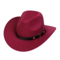 Classic wine red wool felt western cowboy hat with black leather band and metal rivets - M (56-58cm) / Wine Red (170-D)