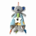 Gray koala baby comforter with star teether and textured fabrics on white background - New Blue Koala Comfort Blanket