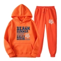Ensemble de jogging orange en polaire avec imprimé Beach Summer et capuche à cordon - L (XXL) / Haut Et Bas / Orange (62)