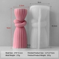 Pink pleated knot candle with its translucent silicone mold and dimension details - Small Knot Cylinder Mold J-1178