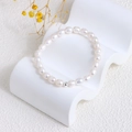Minimalist freshwater pearl bracelet with a central silver bead on white stone - 18# Silver Bead Freshwater Pearl Bracelet