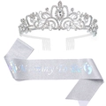 Mommy To Be Set mit funkelnder Straß-Krone und Glitzerschärpe für Babyparty-Feiern - Silberne Krone + Silber Regenbogen Schärpe