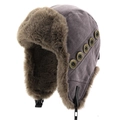 Gorro de aviador morado de invierno con forro de piel sintética y botones vintage - Gris