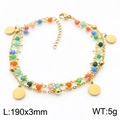 Golden multi-layer bracelet with colorful beads and round pendants, 190mm length - Round Plate Pendant Style (KB179938-MW)