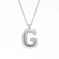 Chubby silver bubble letter G pendant necklace with polished stainless steel chain - Steel Tone Letter G